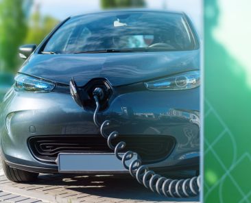 Plugged in charger into an electric car at charge station