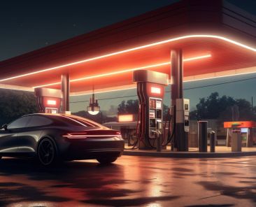 An electric car docked at a charging station.