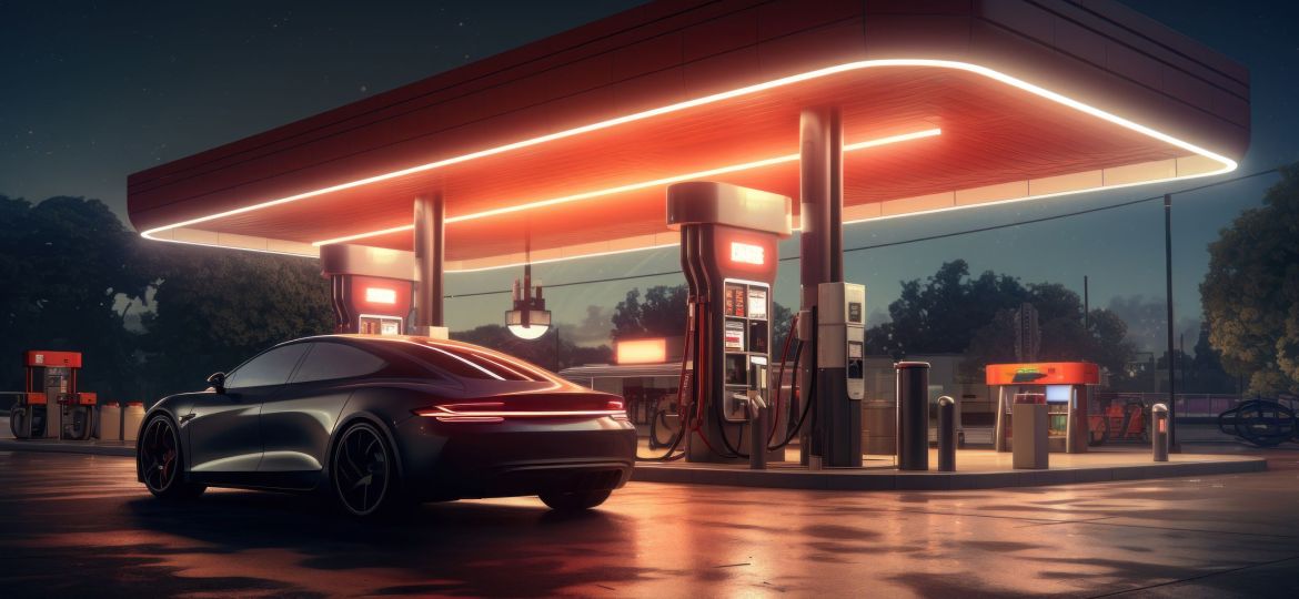 An electric car docked at a charging station.