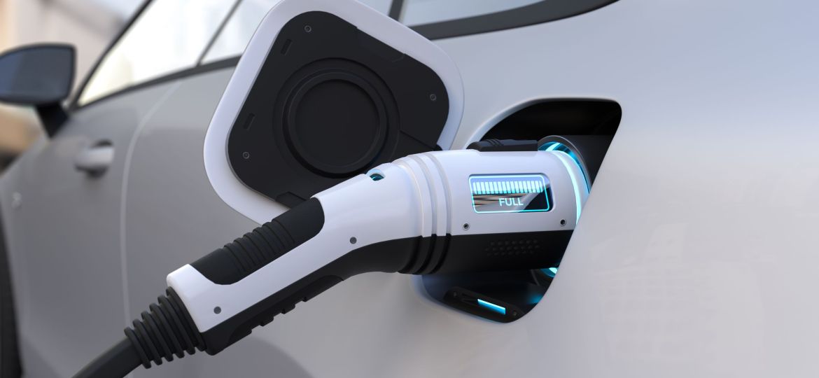 The electric car is fully charged with a battery, Charging techn